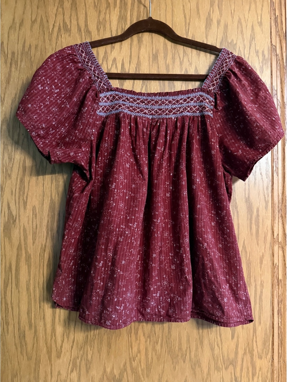 Madewell Floral Peasant Blouse Women’s Large Burgundy Puff Sleeve Boho Top - Picture 3 of 5